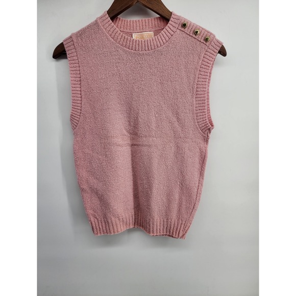 Pendleton Sweaters - Pendleton‎ Pink Virgin Wool Knit Sweater Vest Gold Button Shoulder Medium